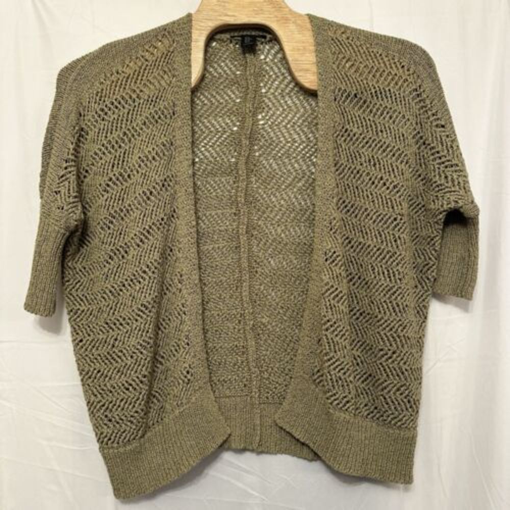 Tahari Women Size XS Green Open Knit Cardigan Boho Beach‎ Minimal Bat Sleeve